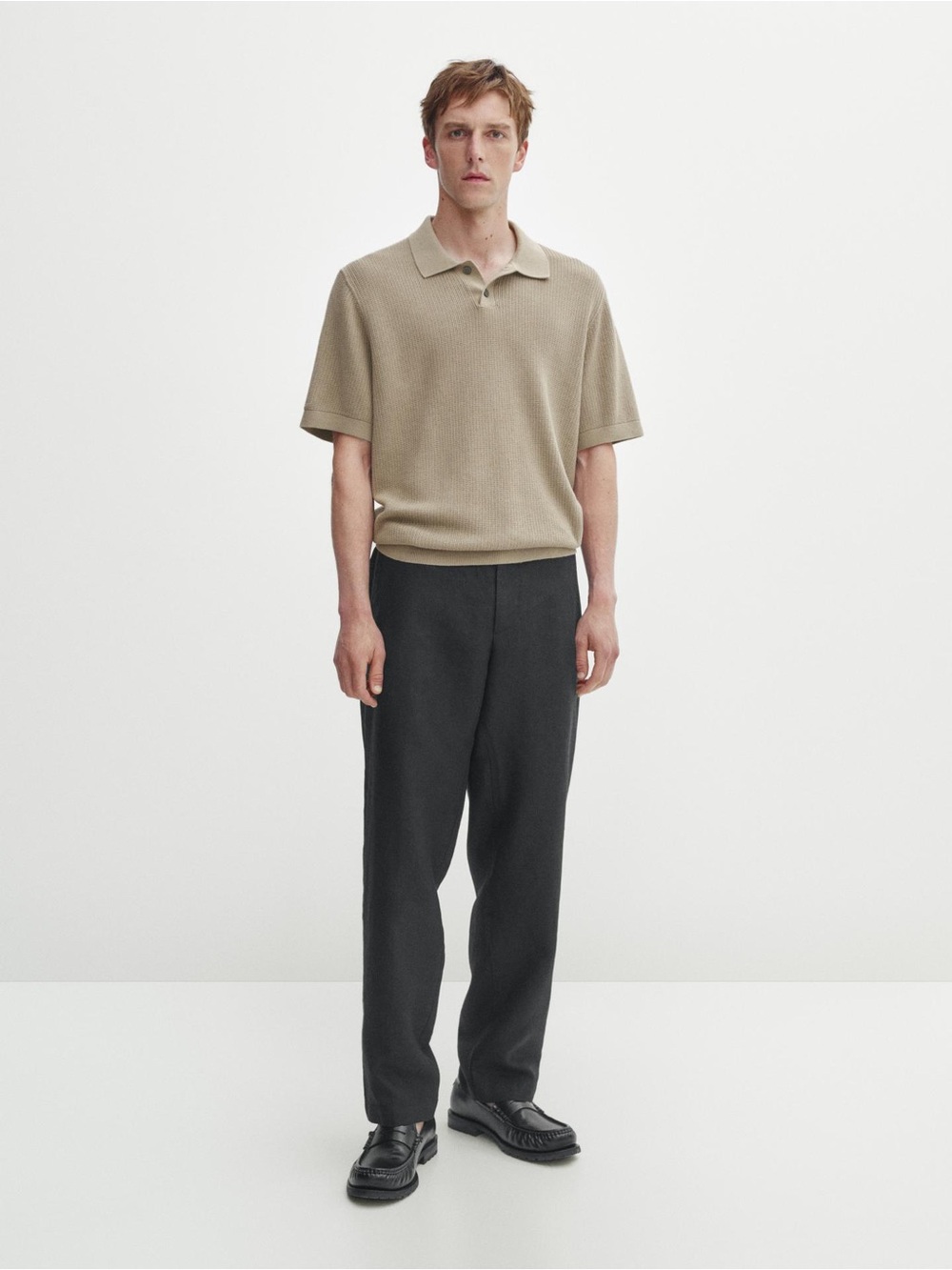 Massimo Dutti Men's Short-Sleeve Knit Polo Shirt - Size Small